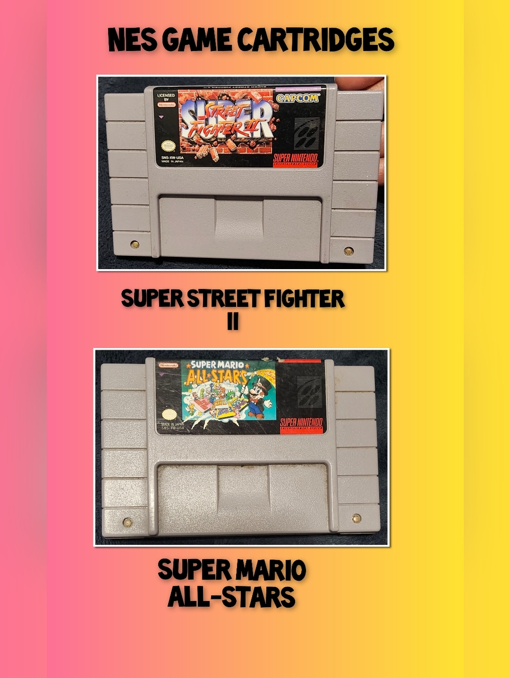 NES Game Cartridges - Street Fighter II And Super Mario All-Stars